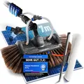Produktbild: NTG Teleskop Waschbürste 7 m 3-in-1 Bürstenkopf mit extra weichen Borsten | Mikrofasertuch & Abzieher + Wasseranschluss | Wintergarten Reinigungsset PV Anlage Reinigung Waschbürste mit Teleskopstiel