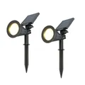 Produktbild: HOFTRONIC - Solar Gartenstrahler Bend IP65 Wasserdicht 3000K Gartenleuchte LED Solarlampen für Außen Solarleuchte 2 Stücke Erdspieß Wegeleuchte mit Wintersolar Solarpanel Warmweiß Garten Solarstrahler