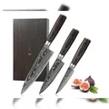 Produktbild: Wakoli EDIB Essentials 3er Damastmesser-Set - 20cm, 13cm & 10cm Klingen aus 67 Lagen Damaststahl - Pakkaholzgriff - Inklusive Holzbox & Fingerschutz