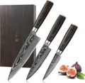 Produktbild: EDIB Essentials 3er Damastmesser-Set mit Pakkaholzgriffen - Inkl Holzbox