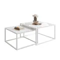 Produktbild: Lookway Couchtisch Yoshi 2in1 Glass mit Glasplatte | Schwarzes & Weißes Gestell | Quadratische Tische 60x60 & 70x70 cm | Modernes Wohnzimmer & Glamour-Design (Weißes Glass, 35 cm / 41 cm, Weiß)