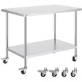 Produktbild: VEVOR Arbeitstisch aus Edelstahl, mit 4 Rädern, Zubereitungstisch 3 einstellbaren Höhenstufen, robuster Arbeitstisch für gewerbliche Küchen und Restaurants, Silber