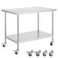 Produktbild: VEVOR Arbeitstisch aus Edelstahl, mit 4 Rädern, Zubereitungstisch 3 einstellbaren Höhenstufen, robuster Arbeitstisch für gewerbliche Küchen und Restaurants, Silber
