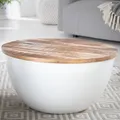 Produktbild: Runder Couchtisch INDUSTRIAL STORAGE 60cm weiß natur Mangoholz Stauraum handmade