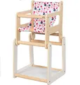 Produktbild: goki 51483 - Hochstuhl als Zubehör für Puppen mit Tisch - im modernen farbenfrohen Design - 2 in 1 Funktion - Puppenmöbel aus Holz und Stoff