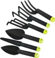 Produktbild: com-four® 6-teiliges Premium Garten-Werkzeug Set - Klein-Grubber, Blumen-Kelle, Pflanzen-Kelle, Blumen-Gabel, Rechen und Unkraut-Stecher - für Garten und Balkon