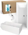 Produktbild: Calmwaters® Badewanne Komplettset 170x75 cm Modern Select, Acryl-Badewanne mit Wannenträger und Excenter-Ablaufgarnitur, Körperformbadewanne für Zwei, Rechteckbadewanne 170 x 75, Weiß, 99000157