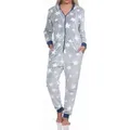 Produktbild: Normann Pyjama Damen Schlafanzug Jumpsuit Overall in Sterneoptik aus Coralfleece blau 36/38