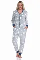 Produktbild: Normann Damen Schlafanzug Jumpsuit Overall in Sterneoptik aus kuschelig warmen Coralfleece, Farbe:blau, Größe:36/38