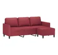 Produktbild: vidaXL Sofa 3-Sitzer-Sofa mit Hocker Weinrot 180 cm Kunstleder