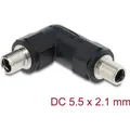 Produktbild: Delock Hohlstecker Adapter DC 5,5 x 2,1 mm Buchse auf Buchse mit Gewinde gewinkelt 90° (DC-Stecker) (90942)