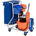 Produktbild: HOMCOM Putzwagen Reinigungswagen mit 2 x 18L & 2 x 6L Eimern Wischwagen Haushaltswagen mit Mopp-Presse, Aufbewahrungskorb, Blau Orange 93 x 80 x 97 cm