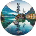 Produktbild: ARTland Glas Wanduhr Quarzuhr - schwarzer Zeiger Herbstszene des Hintersee vor Alpen Größe: 30x30 cm