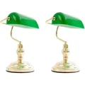 Produktbild: Etc-shop - 2x Nostalgie Antik Retro Banker Lampe Leuchte Schreibtischlampe Beleuchtung Antique Grün