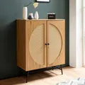 Produktbild: Kommode in Eiche Nachbildung 80 cm Sideboard mit 2 Türen aus Wiener Rattan Geflecht Design Highboard