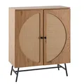 Produktbild: FineBuy Möbel zum Wohlfühlen Kommode in Eiche Dekor 80 cm Sideboard mit 2 Türen aus Wiener Rattan Geflecht Design Highboard Braun