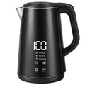 Produktbild: Wasserkocher 1,6L mit Temperaturregelung, Edelstahl, 1500W, Warmhaltefunktion und Touchpanel, Schwarz, LED-Anzeige, BPA-frei, Überhitzungsschutz-Retoo