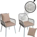 Produktbild: 2er-Set Gartenstuhl HWC-O12, Outdoor Sitz-/Rückenpolster Aluminium Seilgeflecht Rope grau, Bezug taupe