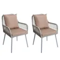 Produktbild: Mendler 2er-Set Gartenstuhl HWC-O12, Outdoor Sitz-/Rückenpolster Aluminium Seilgeflecht Rope - grau, Bezug Taupe