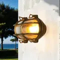 Produktbild: Außenlampe Wand IP64 E27 Glas Messing massiv Maritim Garten Haus Außenwandlampe - Gold