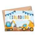 Produktbild: MeinBaby123® 10 Einladungskarten Kindergeburtstag Jungs | süße Geburtstagseinladungen für Kinder | Bagger Einladungskarten | inkl. 10 Briefumschläge | Premium Qualität (Bagger V3)