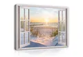Produktbild: Wallarena Leinwandbild Fensterblick Natur Strand Meer Fenster Modern Leinwandbilder Bilder, Fenster - Natur (Bilder Groß - Wandbilder XXL - Wand Deko Einteilig, 1 St), Leinwandbild Wohnzimmer Badezimmer Küche Wand Deko Bilder Modern 80x60