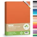Produktbild: leevitex® Spannbettlaken 90x200cm - 100x200cm | Spannbetttuch Bettlaken | 100% Jersey Baumwolle | Matratzenhöhe bis 25 cm | Öko-Tex | Terrakotta/Dunkelorange