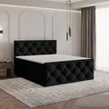 Produktbild: Masseno Boxspringbett ROVARI 160x200 cm Komplett-Set mit Bonell Matratze und Topper, Polsterbett mit Bettkästen -Schwarz, KRONOS 07