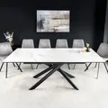 Produktbild: riess-ambiente Ausziehbarer Design Esstisch ALPINE 160-200cm weiß Keramik Marmor schwarz Metall Esszimmertisch Konferenztisch Tisch - Weiß