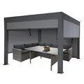Produktbild: Pergola HWC-L46 mit Seitenwand, Gartenpavillon Lamellen-Pavillon Rollo, 11cm-Alu-Gestell, sturmfest 3x3m - anthrazit