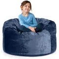 Produktbild: Green Bean Jumbo Max Riesensitzsack mit Memory-Schaum Flockenfüllung – Sitzsack XXL aus flauschigem Velours in 3ft (105x65cm) Dunkelblau – Indoor Lounge-Sitzsack waschbar & gemütlich