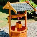 Produktbild: DARLUX Großer achteckiger Gartenbrunnen aus Holz, braun/grün, Höhe 84 cm, für Garten/Außenbereich, lasiert in Schwarz, Rot oder Grün