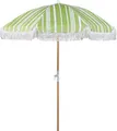Produktbild: BELIANI Sonnenschirm Grün Stoff-Bespannung Rund  150 cm mit Volant Regenschutz Holzmast Neigungsfunktion Kurbel Boho Garten Outdoor Balkon Terrasse