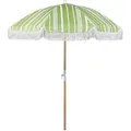 Produktbild: Sonnenschirm Grün Stoff-bespannung Rund ⌀ 150 Cm Mit Volant Regenschutz Holzmast Neigungsfunktion Kurbel Boho Garten Outdoor Balkon Terrasse