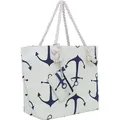 Produktbild: Große Strandtasche Shopper mit Reißverschluss - maritimes Design Anker beige-blau - Weiß