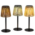 Produktbild: formano 3er Set Solar LED Gartenlampe Rattan Optik Solarleuchten Außen Outdoor Gartenlicht Balkon Terrasse Tischlampe Garten Deko mit warmweißem Licht, Metall & Rattanlook, Höhe 32 cm