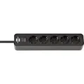 Produktbild: Ecolor Steckdosenleiste 5-fach schwarz, 1,5 Meter Kabel, mit Sicherheitsschalter