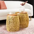 Produktbild: riess-ambiente 2er Set Filigraner Design Couchtisch ABSTRACT LEAF gold Akazienholz Handarbeit Metall Beistelltisch Tisch