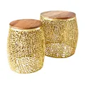 Produktbild: riess-ambiente.de 2er Set Filigraner Design Couchtisch Leaf Gold Akazienholz Handarbeit, Beistelltisch Wohnzimmer,