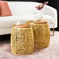 Produktbild: 2er Set Filigraner Design Couchtisch ABSTRACT LEAF gold Akazienholz Tischset