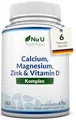 Produktbild: Calcium Magnesium Zink Hochdosiert - 365 Vegetarische Tabletten - 6 Monate - Kalzium Complex mit Vitamin D, Selen, Mangan, Bor & Kupfer - 800mg Calciumcarbonat pro Tagesdosis - Nu U Nutrition