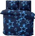 Produktbild: Winter Bettwäsche 200x220 cm Sterne dunkel blau leuchtoptik Flausch Warme Fleece