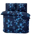 Produktbild: Winter Bettwäsche 200x220 cm Sterne dunkel blau leuchtoptik Flausch Warme Fleece