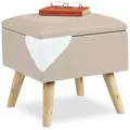 Produktbild: Hocker mit Stauraum, Kunstleinen-Bezug, gepolstert, Holzbeine, Fußhocker mit Deckel, hbt 40x40x40 cm, beige - Relaxdays