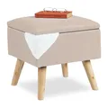 Produktbild: Relaxdays Hocker mit Stauraum, Kunstleinen-Bezug, gepolstert, Holzbeine, Fußhocker mit Deckel, HBT 40x40x40 cm, beige, 10029605_127