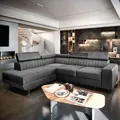 Produktbild: Masseno Ecksofa NOLA L-S mit Schlaffunktion L-Form, Sofa mit Bettkasten, Wohnzimmersofa, Couch, Soffa, Bettsofa, Couchgarnitur- Grau, MONOLITH 85 - Grau
