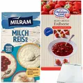 Produktbild: Milram Milchreis pur (1kg Packung) & Chr.Grod Grütze Erdbeer (500g Packung) + usy Block