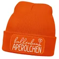 Produktbild: MoonWorks® Damen Beanie mit Patch Hallöchen Aperölchen Strickmütze mit Spruch Aufdruck Lustig Damenmütze Orange Unisize