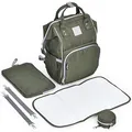 Produktbild: Daliya® PAKMI Wickelrucksack mit Schnullertasche & Wickelunterlage & Wickelunterlagentasche & Schlüsselanhänger - Wickeltasche Mamabag Tasche Rucksack mit viel Stauraum - Olivgrün