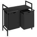 Produktbild: STEELSØN Rigil Wäschesammler 2 Fächer – Wäschekorb mit 1 Ablage – 2x 45 L Wäscheboxen in schwarz – Metall Wäschesortierer – ausziehbare & herausnehmbare Wäschesäcke – Schmutzwäschebehälter